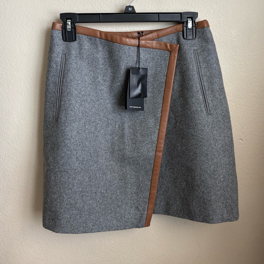 Hugo Boss gray and Brown Asymmetrical Wrap Mini Skirt